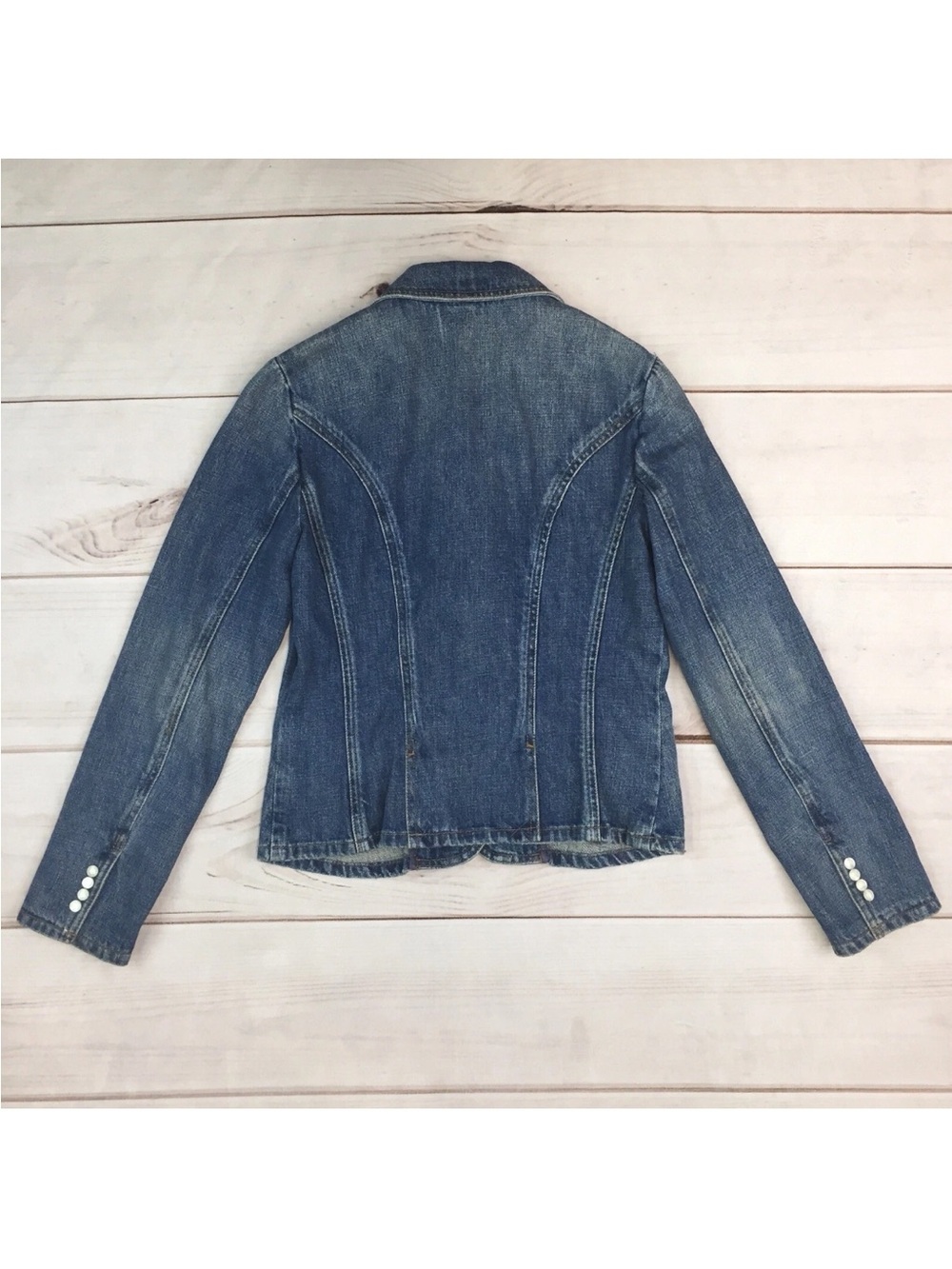 Ralph Lauren Jeans Women's Petite P Blue Denim Button Up Cropped Military Jacket - Picture 3 of 6